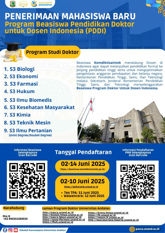 Penerimaan Mahasiswa Baru Program Beasiswa Pendidikan Doktor untuk Dosen Indonesia (PDDI)